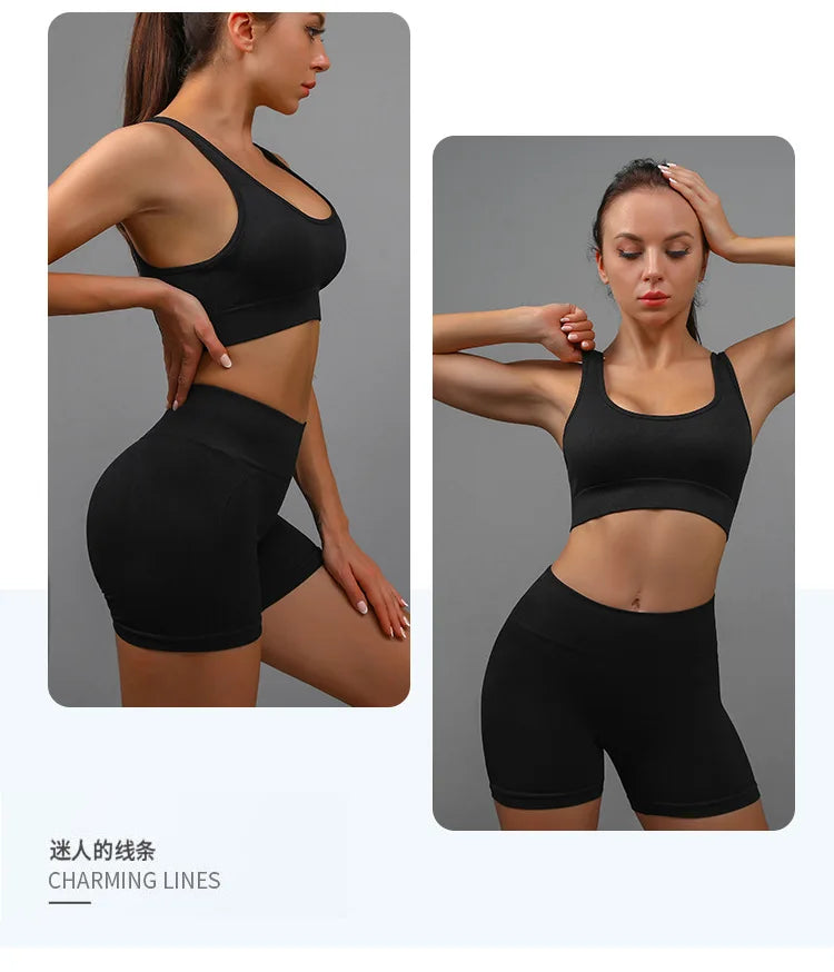 Conjunto de 2 Peças de Yoga para Mulheres: Sutiã Esportivo com Costas Vazadas + Shorts Levanta Bumbum Conjunto de Treino, Fitness, Academia, Sem Costura, Conjunto Esportivo, Tracksuit