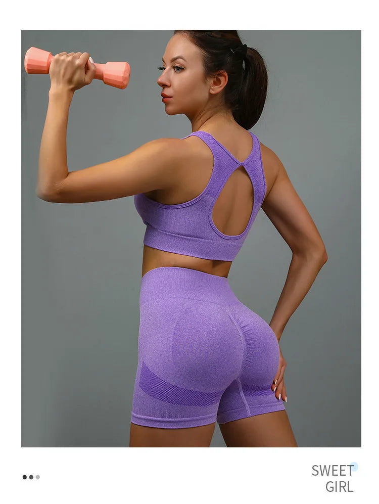 Conjunto de 2 Peças de Yoga para Mulheres: Sutiã Esportivo com Costas Vazadas + Shorts Levanta Bumbum Conjunto de Treino, Fitness, Academia, Sem Costura, Conjunto Esportivo, Tracksuit