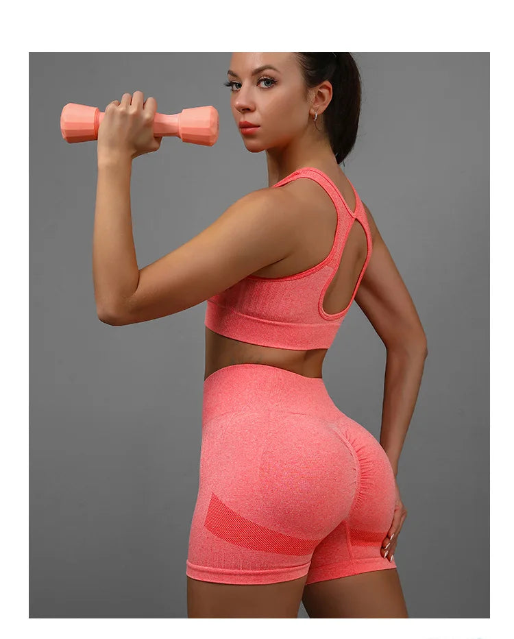 Conjunto de 2 Peças de Yoga para Mulheres: Sutiã Esportivo com Costas Vazadas + Shorts Levanta Bumbum Conjunto de Treino, Fitness, Academia, Sem Costura, Conjunto Esportivo, Tracksuit