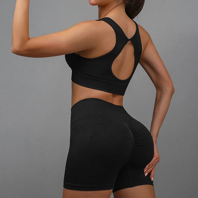 Conjunto de 2 Peças de Yoga para Mulheres: Sutiã Esportivo com Costas Vazadas + Shorts Levanta Bumbum Conjunto de Treino, Fitness, Academia, Sem Costura, Conjunto Esportivo, Tracksuit