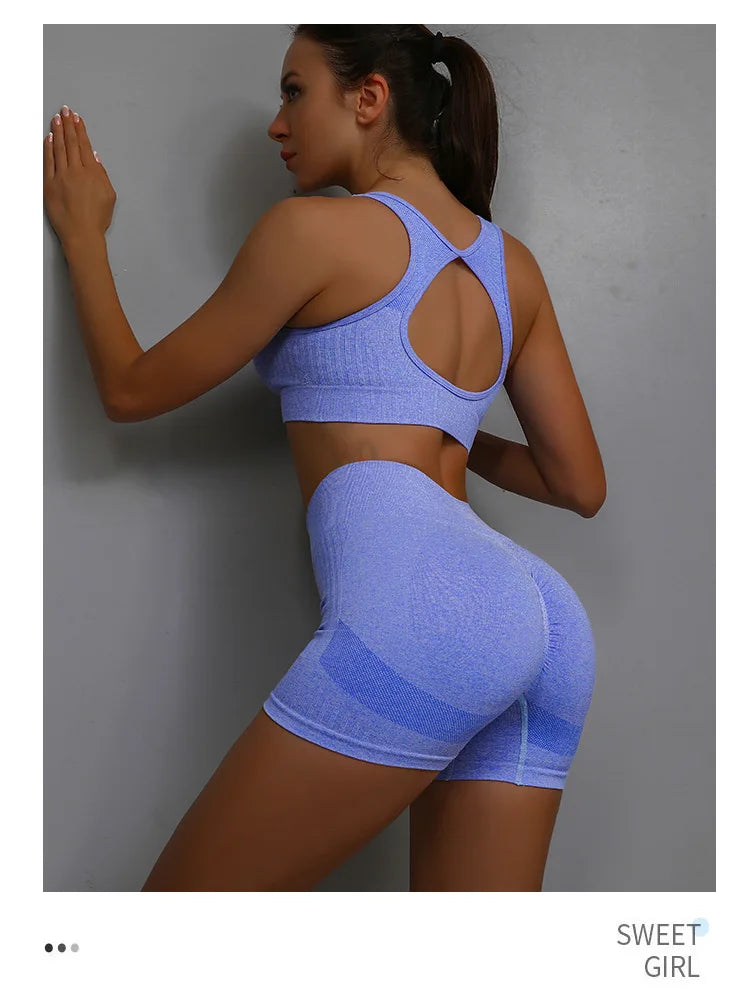 Conjunto de 2 Peças de Yoga para Mulheres: Sutiã Esportivo com Costas Vazadas + Shorts Levanta Bumbum Conjunto de Treino, Fitness, Academia, Sem Costura, Conjunto Esportivo, Tracksuit