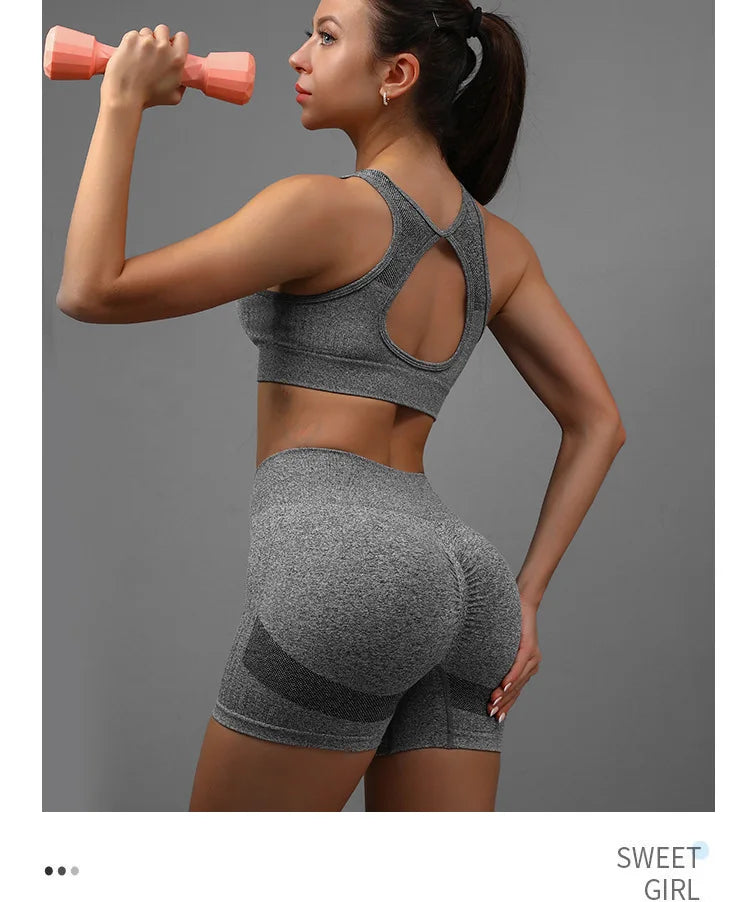 Conjunto de 2 Peças de Yoga para Mulheres: Sutiã Esportivo com Costas Vazadas + Shorts Levanta Bumbum Conjunto de Treino, Fitness, Academia, Sem Costura, Conjunto Esportivo, Tracksuit